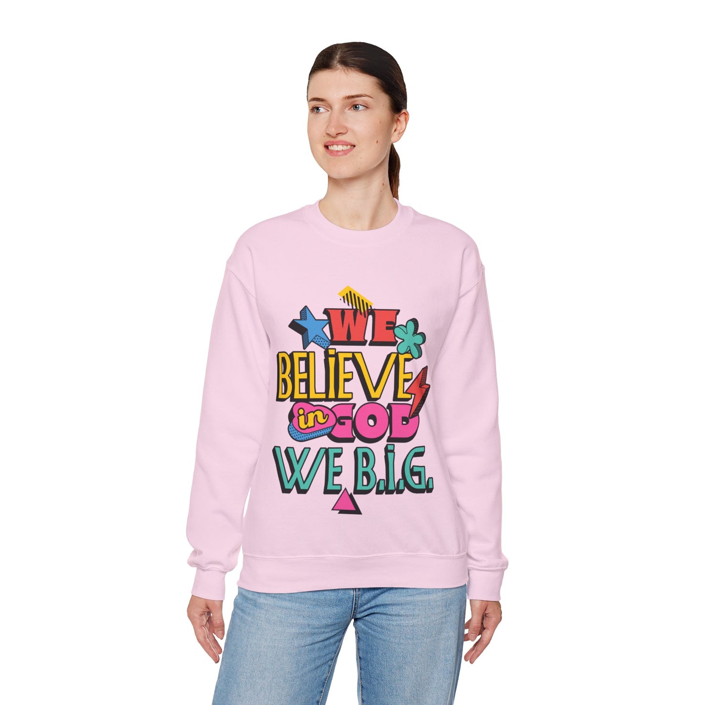 We Believe in GOD (We B.i.G.) Sweater— 90's Pop Art