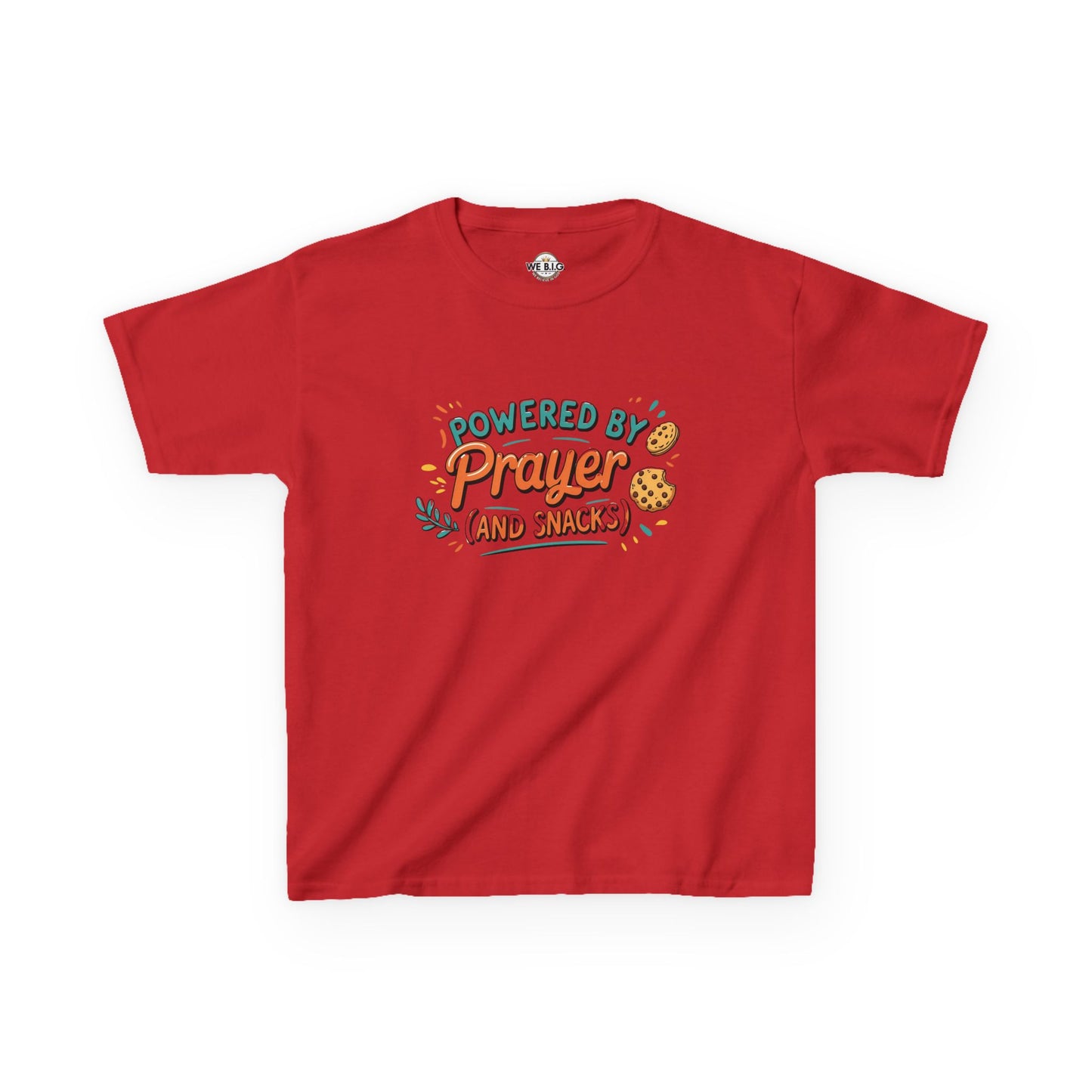 Powered by Prayer and Snacks—Kids Tee, Cute Kids T-Shirt, Faith Themed Shirt, Prayer Apparel, Snack Love Tee