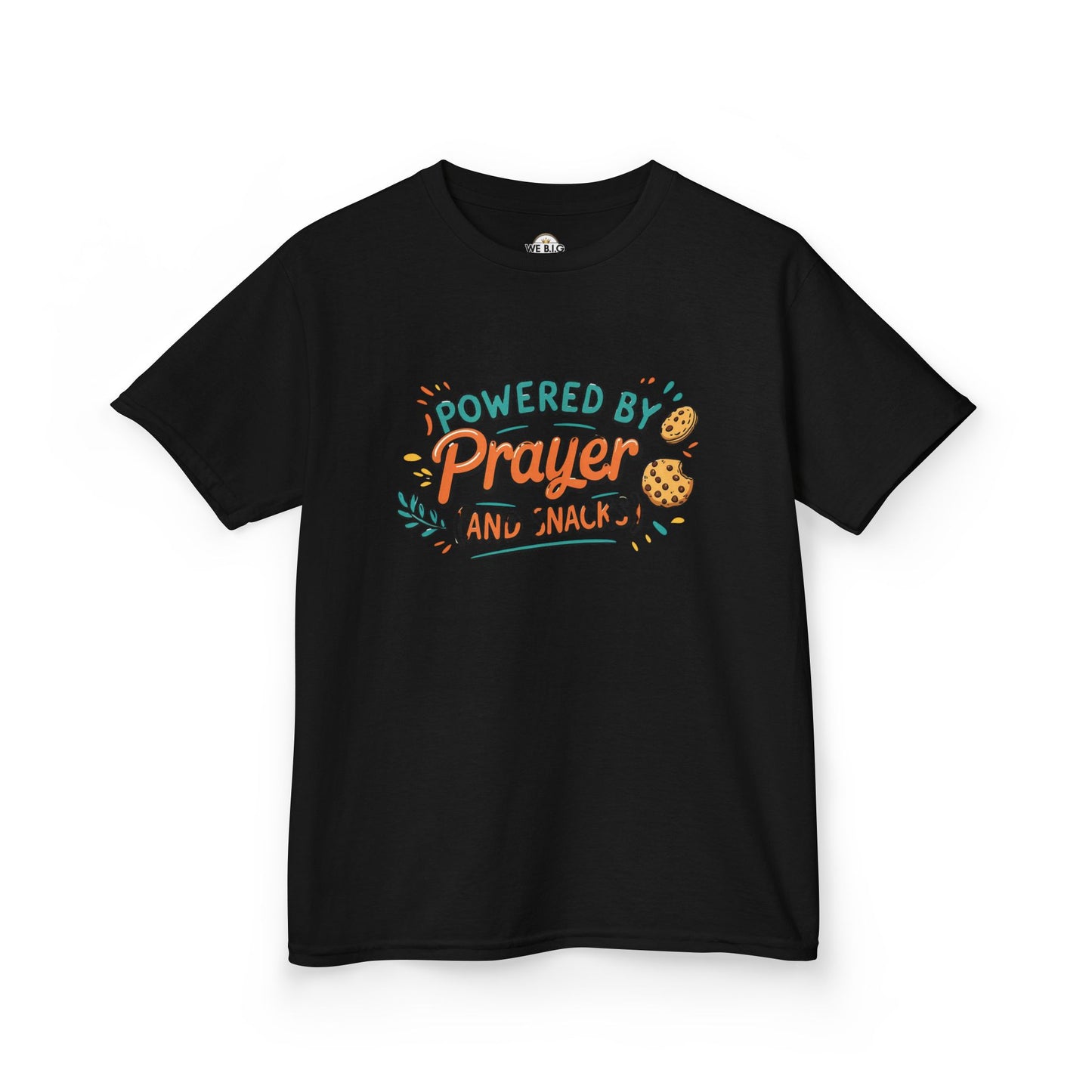 Powered by Prayer and Snacks—Kids Tee, Cute Kids T-Shirt, Faith Themed Shirt, Prayer Apparel, Snack Love Tee