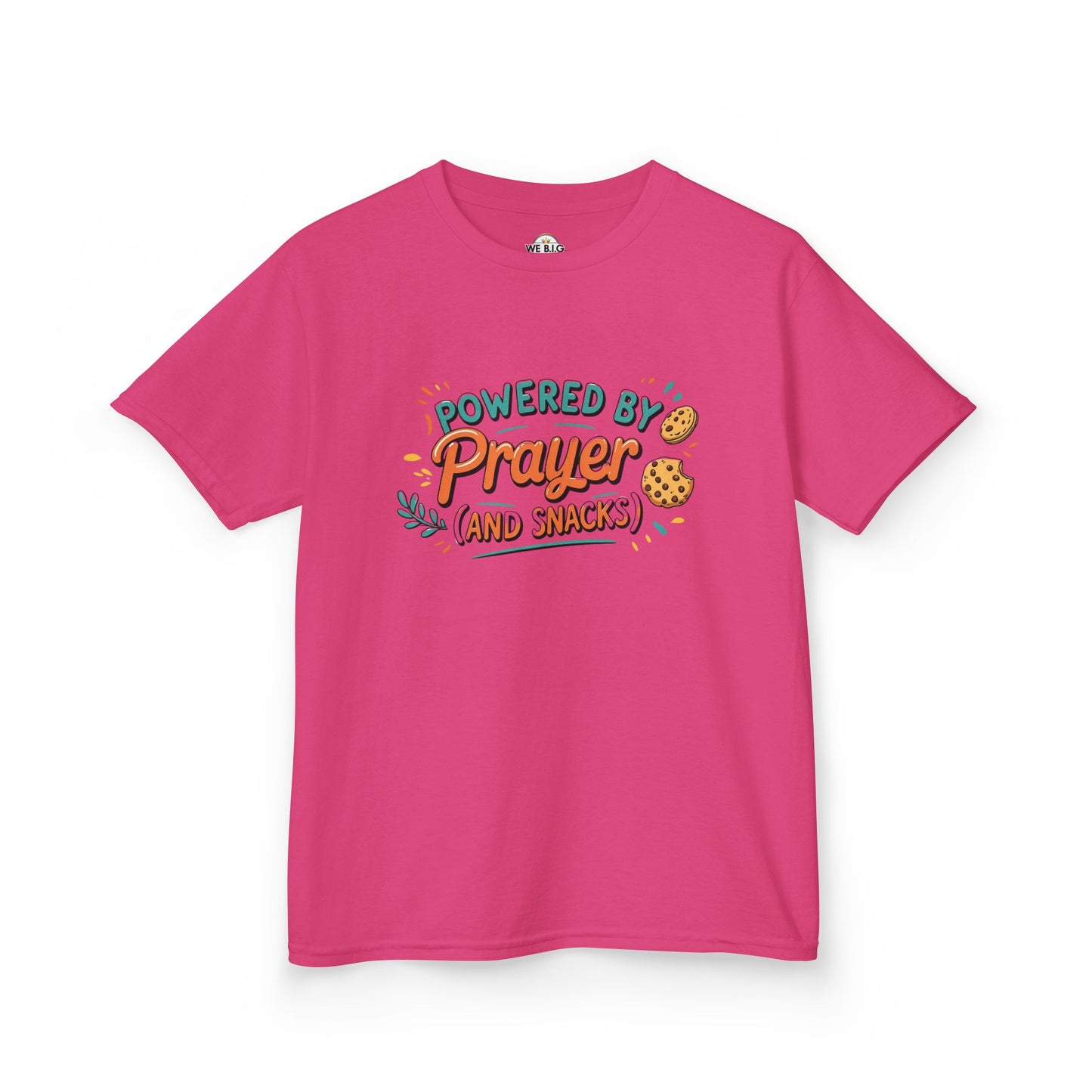 Powered by Prayer and Snacks—Kids Tee, Cute Kids T-Shirt, Faith Themed Shirt, Prayer Apparel, Snack Love Tee
