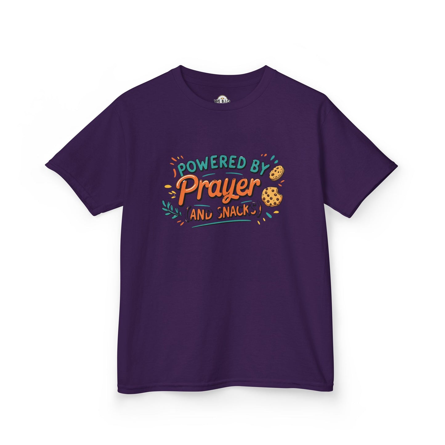 Powered by Prayer and Snacks—Kids Tee, Cute Kids T-Shirt, Faith Themed Shirt, Prayer Apparel, Snack Love Tee