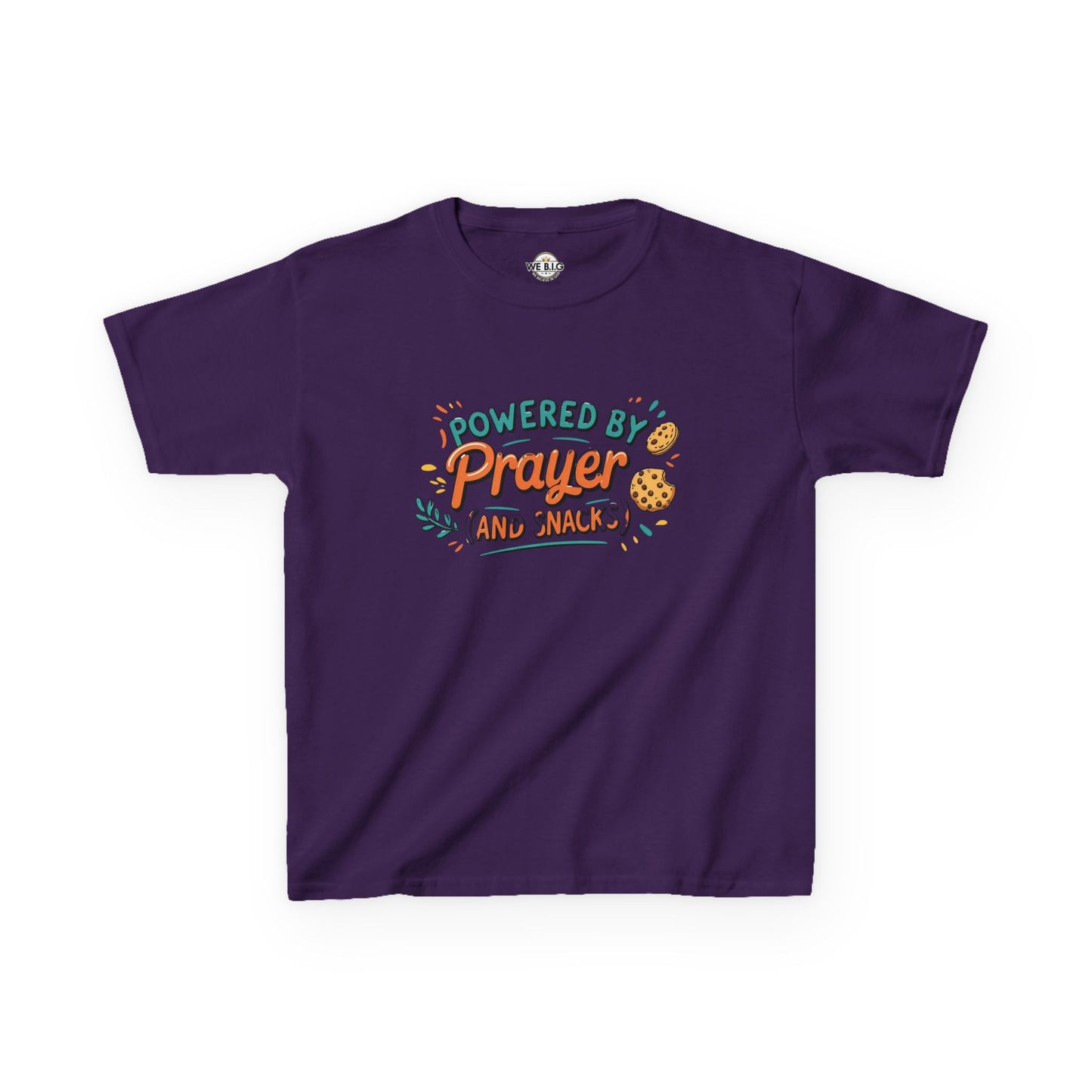 Powered by Prayer and Snacks—Kids Tee, Cute Kids T-Shirt, Faith Themed Shirt, Prayer Apparel, Snack Love Tee