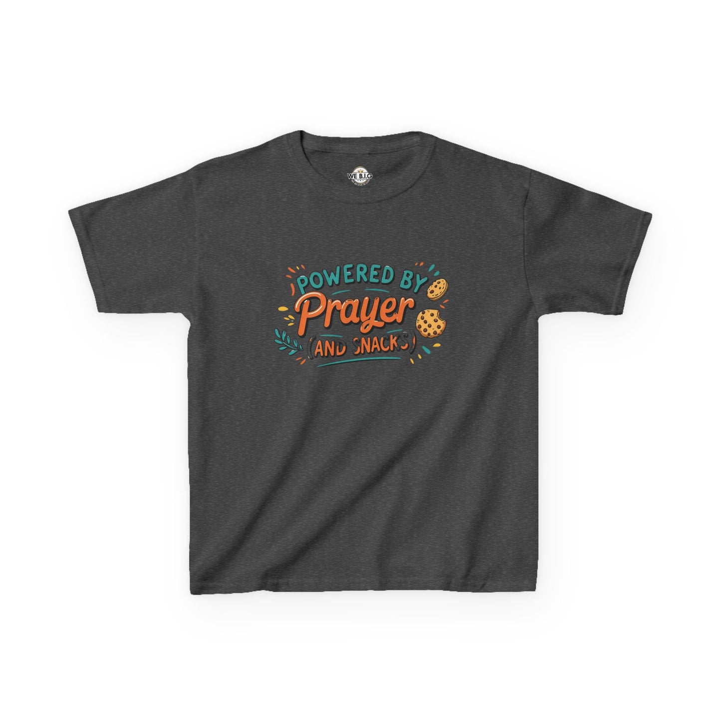 Powered by Prayer and Snacks—Kids Tee, Cute Kids T-Shirt, Faith Themed Shirt, Prayer Apparel, Snack Love Tee