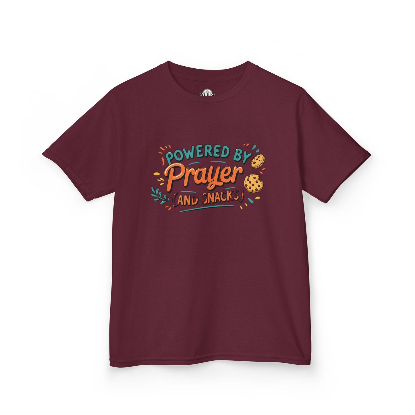 Powered by Prayer and Snacks—Kids Tee, Cute Kids T-Shirt, Faith Themed Shirt, Prayer Apparel, Snack Love Tee