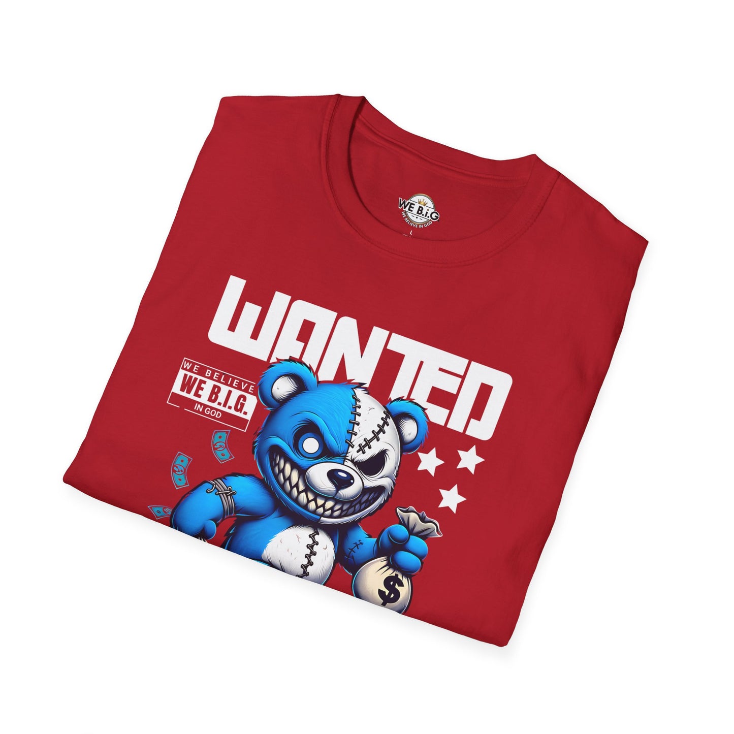 Wanted Bear Graphic T-Shirt | Unisex Softstyle Tee for Casual Wear, Perfect Gift for Birthdays, Holidays, and Everyday Style