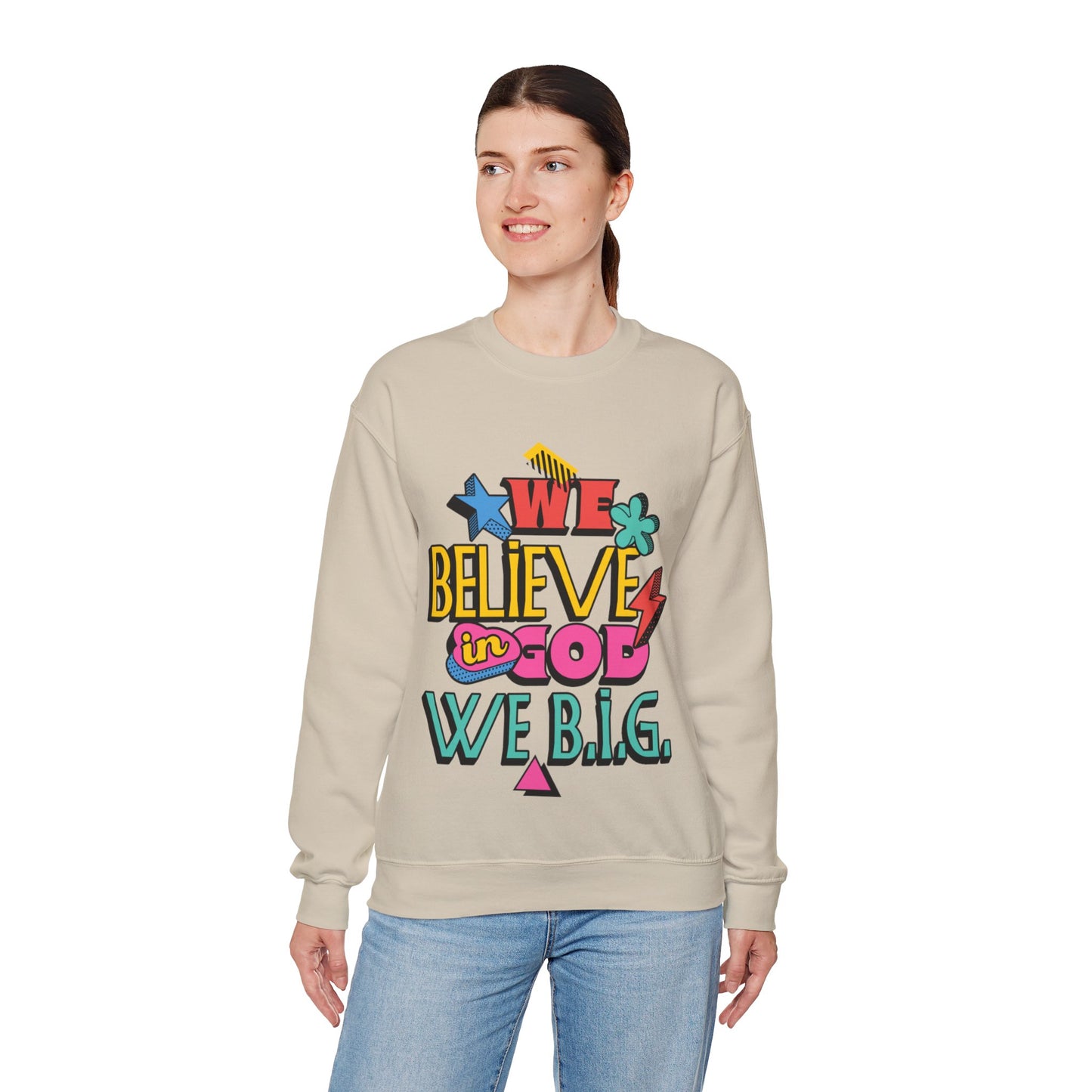 We Believe in GOD (We B.i.G.) Sweater— 90's Pop Art