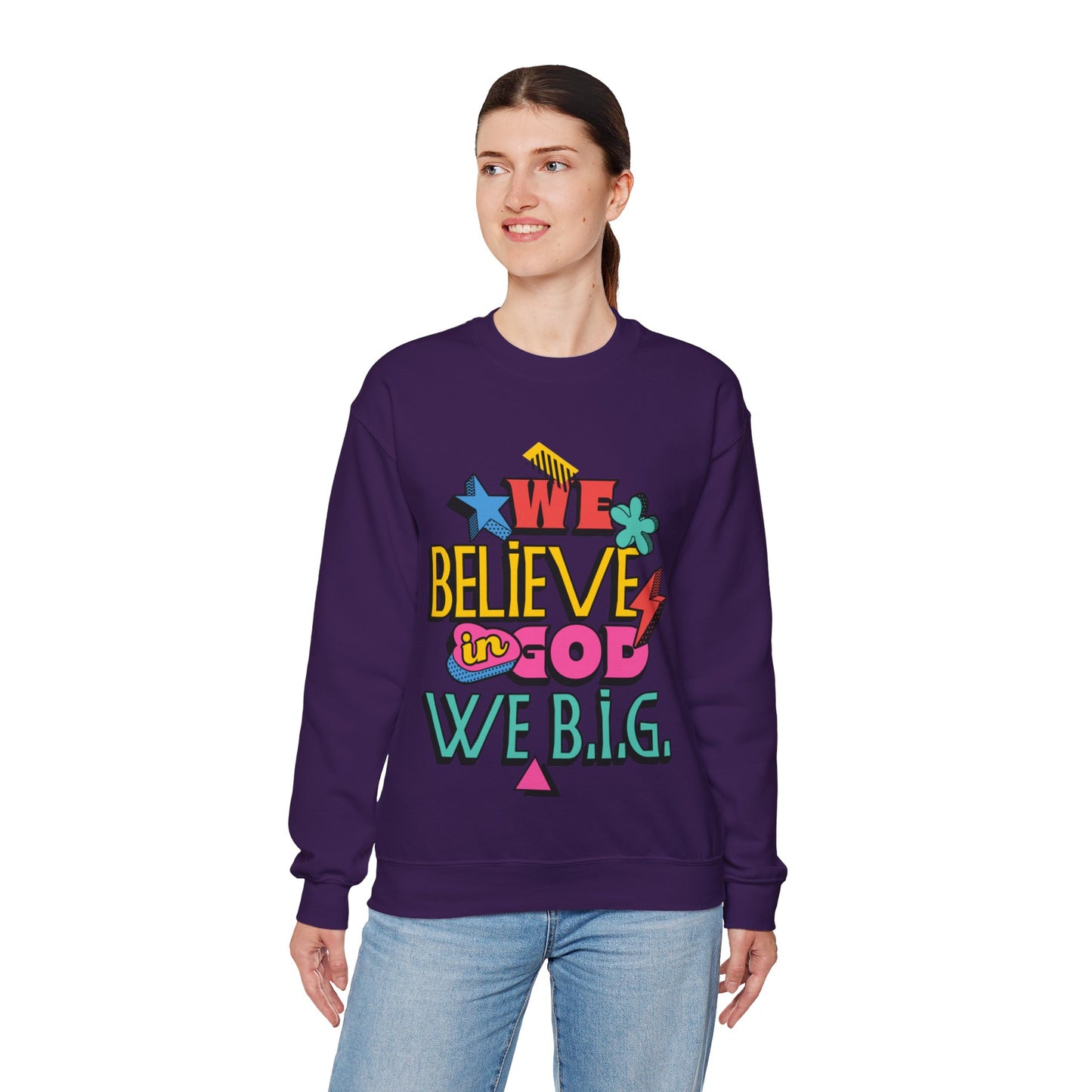We Believe in GOD (We B.i.G.) Sweater— 90's Pop Art