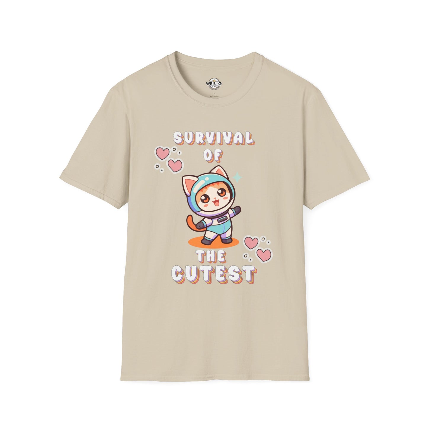Survival of the Cutest Tee—Cute Cat Character Unisex T-Shirt, Gift for Cat Lovers, Fun Casual Wear, Kawaii Style Apparel