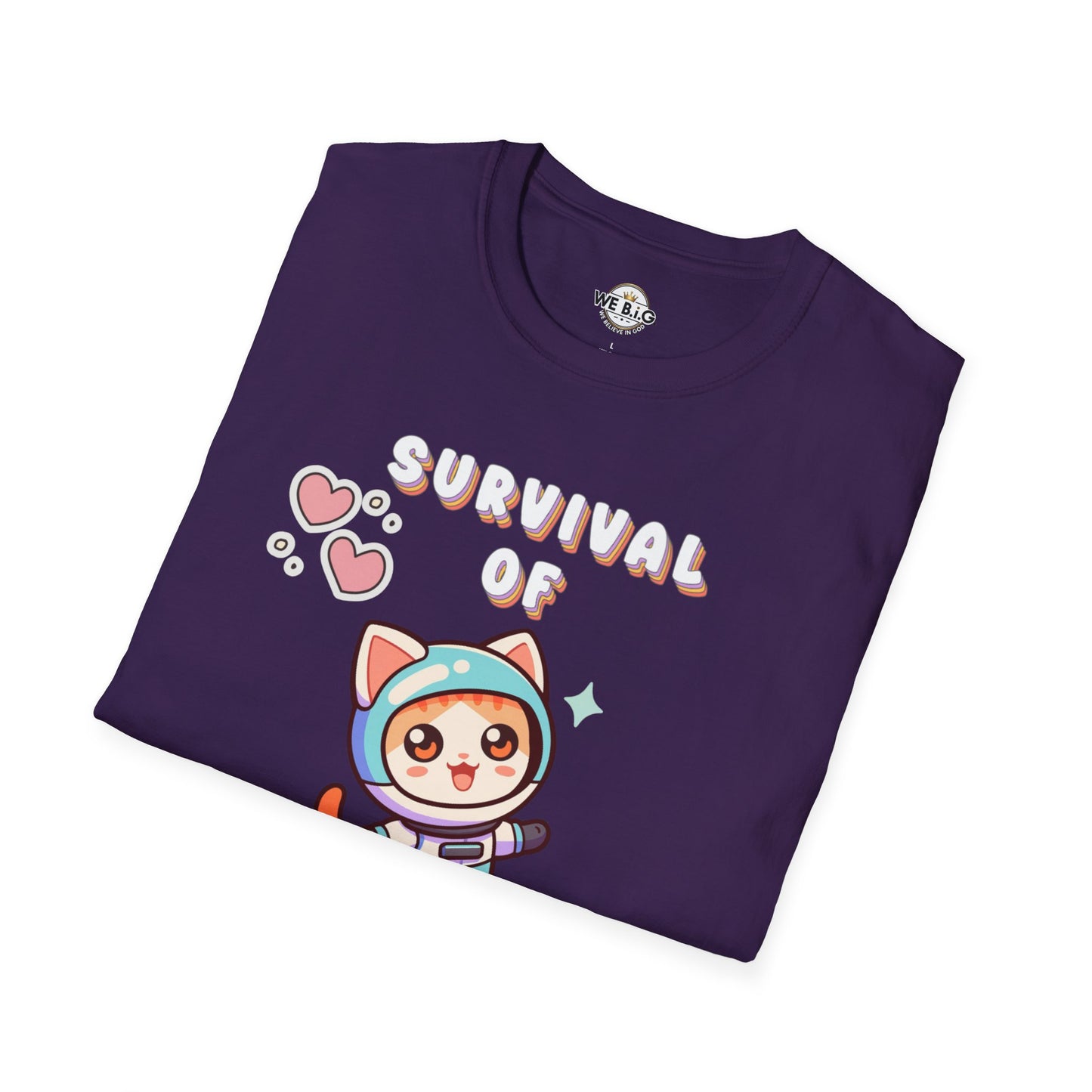 Survival of the Cutest Tee—Cute Cat Character Unisex T-Shirt, Gift for Cat Lovers, Fun Casual Wear, Kawaii Style Apparel