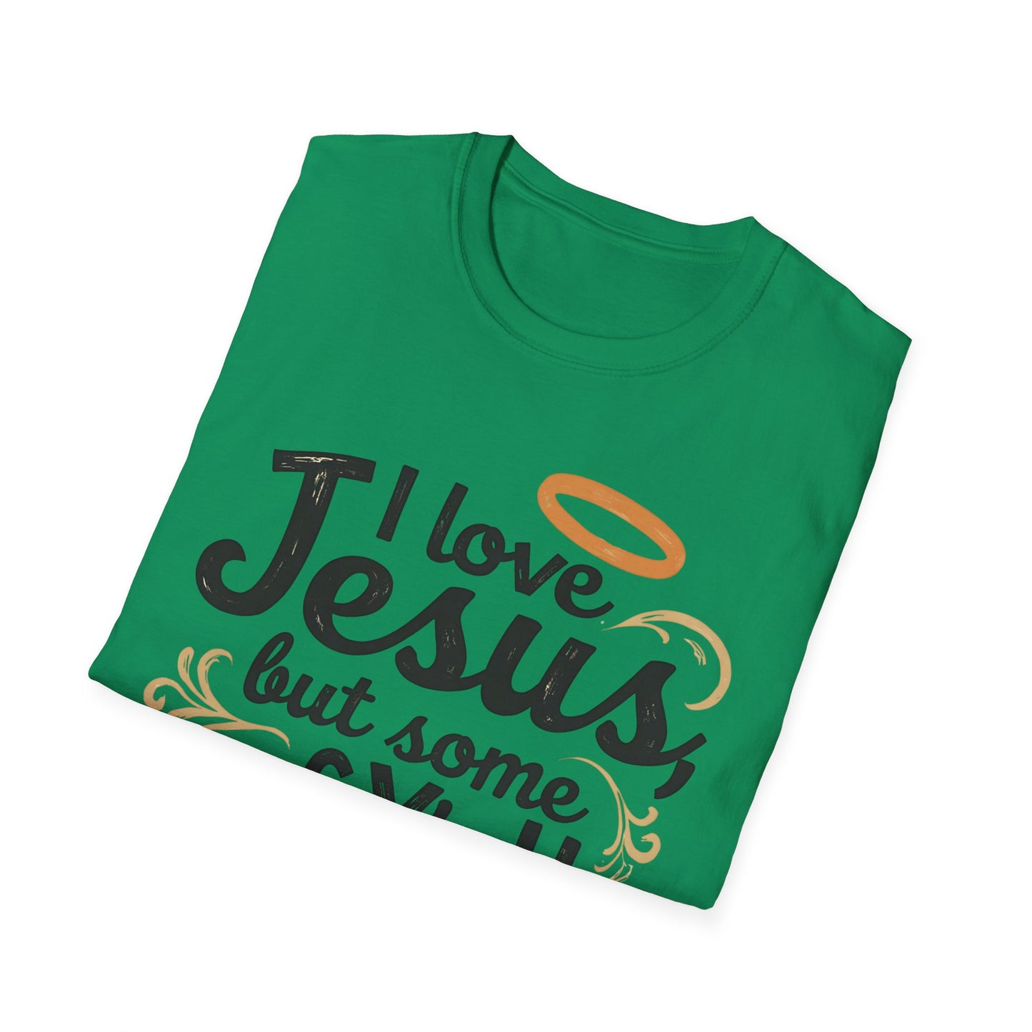 Funny Christian Slogan Unisex T-Shirt - I Love Jesus, But Some of Y'all Pushin' It (Blue & Golden)