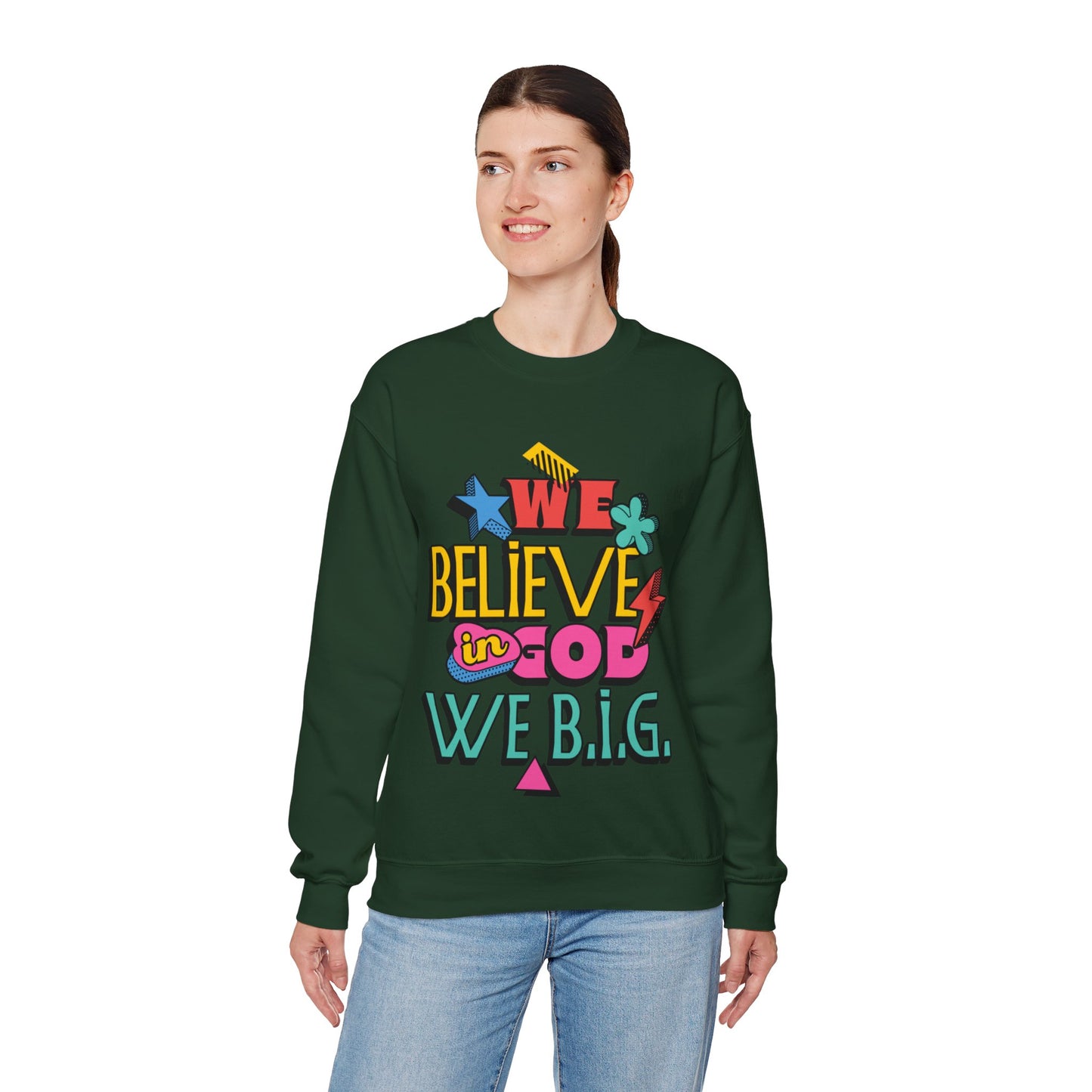 We Believe in GOD (We B.i.G.) Sweater— 90's Pop Art