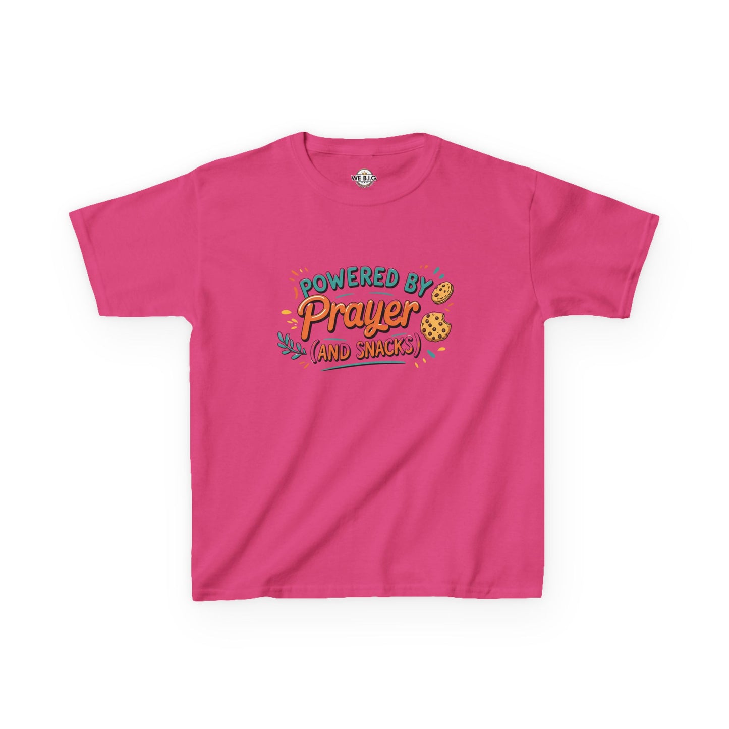 Powered by Prayer and Snacks—Kids Tee, Cute Kids T-Shirt, Faith Themed Shirt, Prayer Apparel, Snack Love Tee