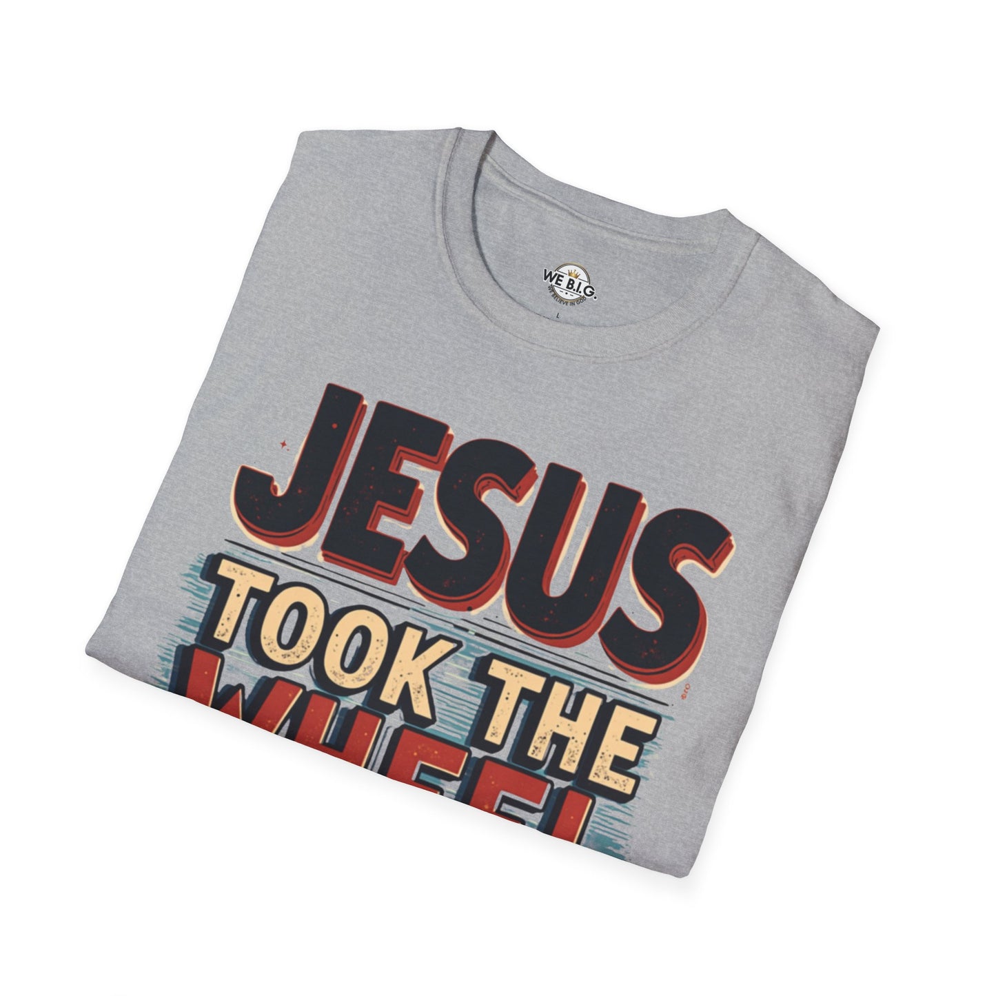 Jesus Took The Wheel Unisex Softstyle T-Shirt, Christian Apparel, Faith-Based Gift, Casual Wear, Unique Tee, Inspirational Shirt