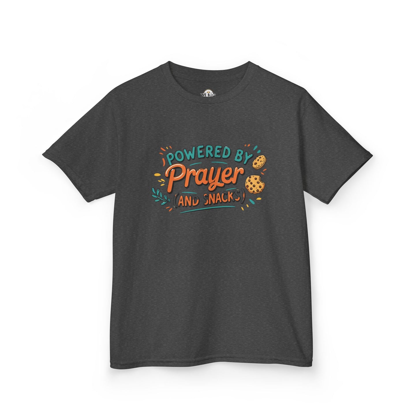 Powered by Prayer and Snacks—Kids Tee, Cute Kids T-Shirt, Faith Themed Shirt, Prayer Apparel, Snack Love Tee