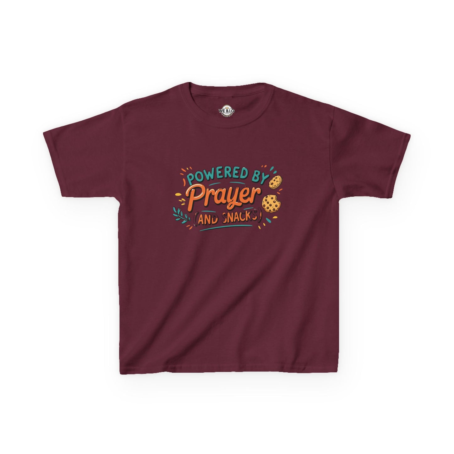 Powered by Prayer and Snacks—Kids Tee, Cute Kids T-Shirt, Faith Themed Shirt, Prayer Apparel, Snack Love Tee