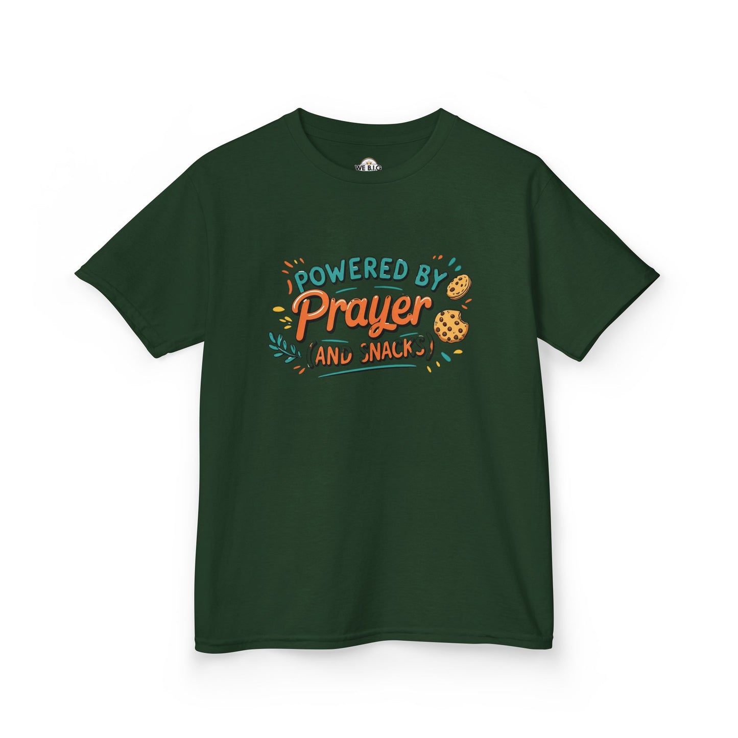Powered by Prayer and Snacks—Kids Tee, Cute Kids T-Shirt, Faith Themed Shirt, Prayer Apparel, Snack Love Tee