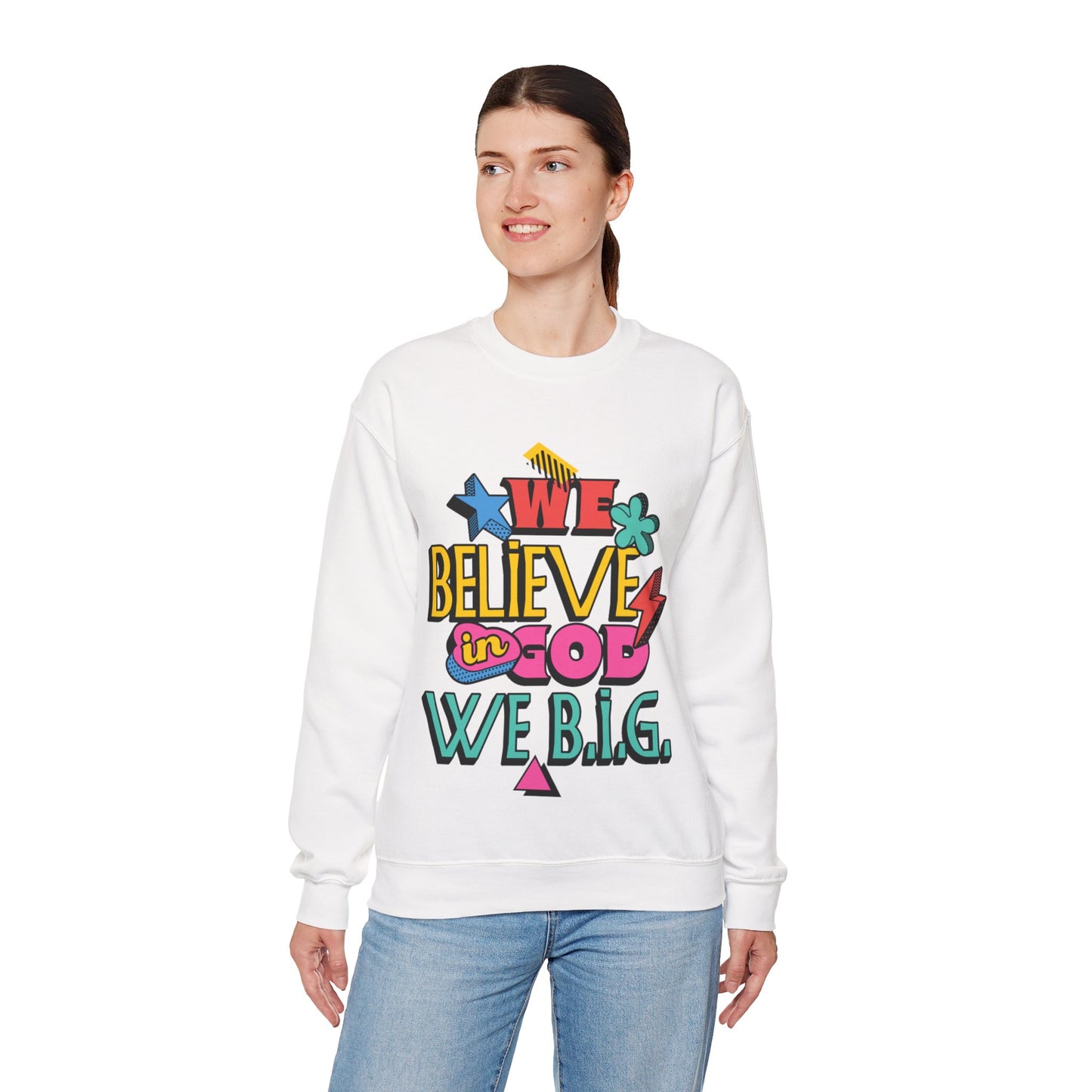 We Believe in GOD (We B.i.G.) Sweater— 90's Pop Art