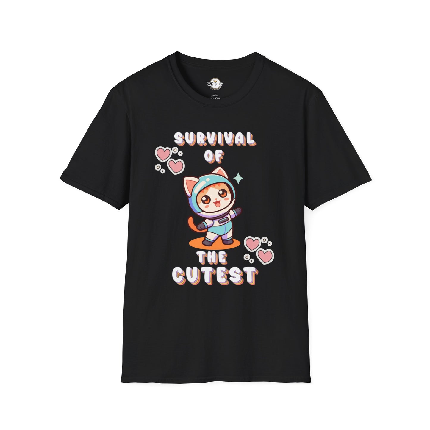 Survival of the Cutest Tee—Cute Cat Character Unisex T-Shirt, Gift for Cat Lovers, Fun Casual Wear, Kawaii Style Apparel