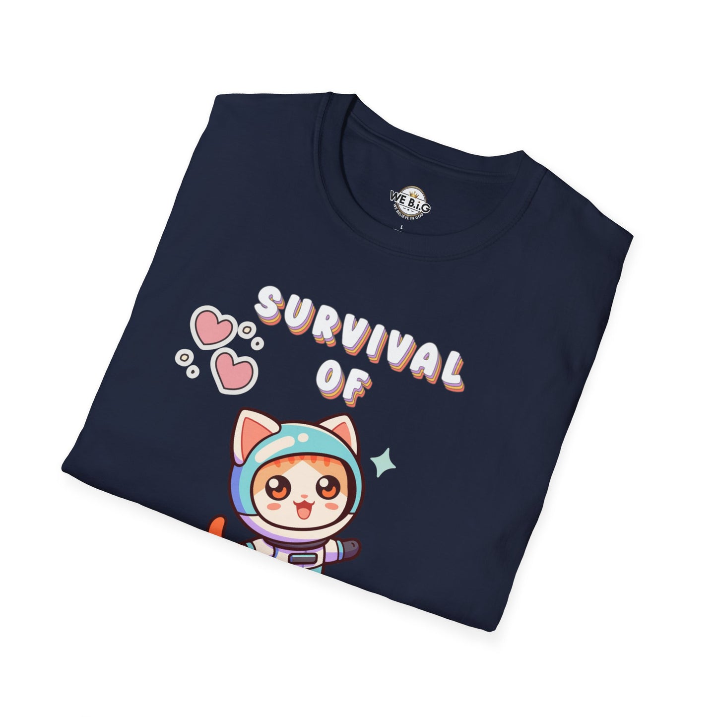 Survival of the Cutest Tee—Cute Cat Character Unisex T-Shirt, Gift for Cat Lovers, Fun Casual Wear, Kawaii Style Apparel