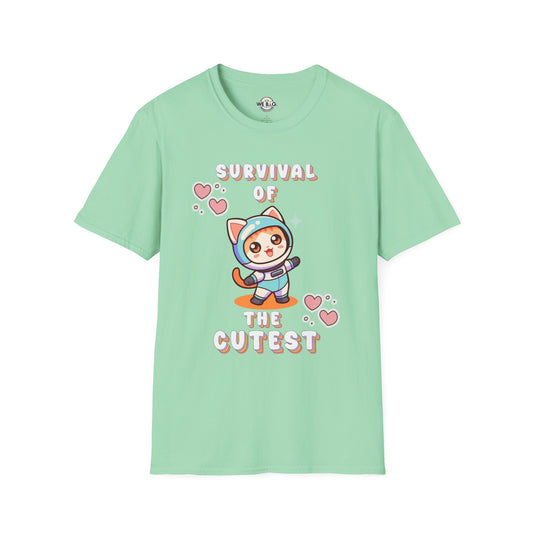 Survival of the Cutest Tee—Cute Cat Character Unisex T-Shirt, Gift for Cat Lovers, Fun Casual Wear, Kawaii Style Apparel