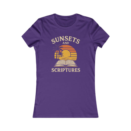 Sunset Scriptures Women's Tee, Boho Style Shirt, Inspirational Graphic Tee, Perfect Gift for Book Lovers, Summer Casual Wear