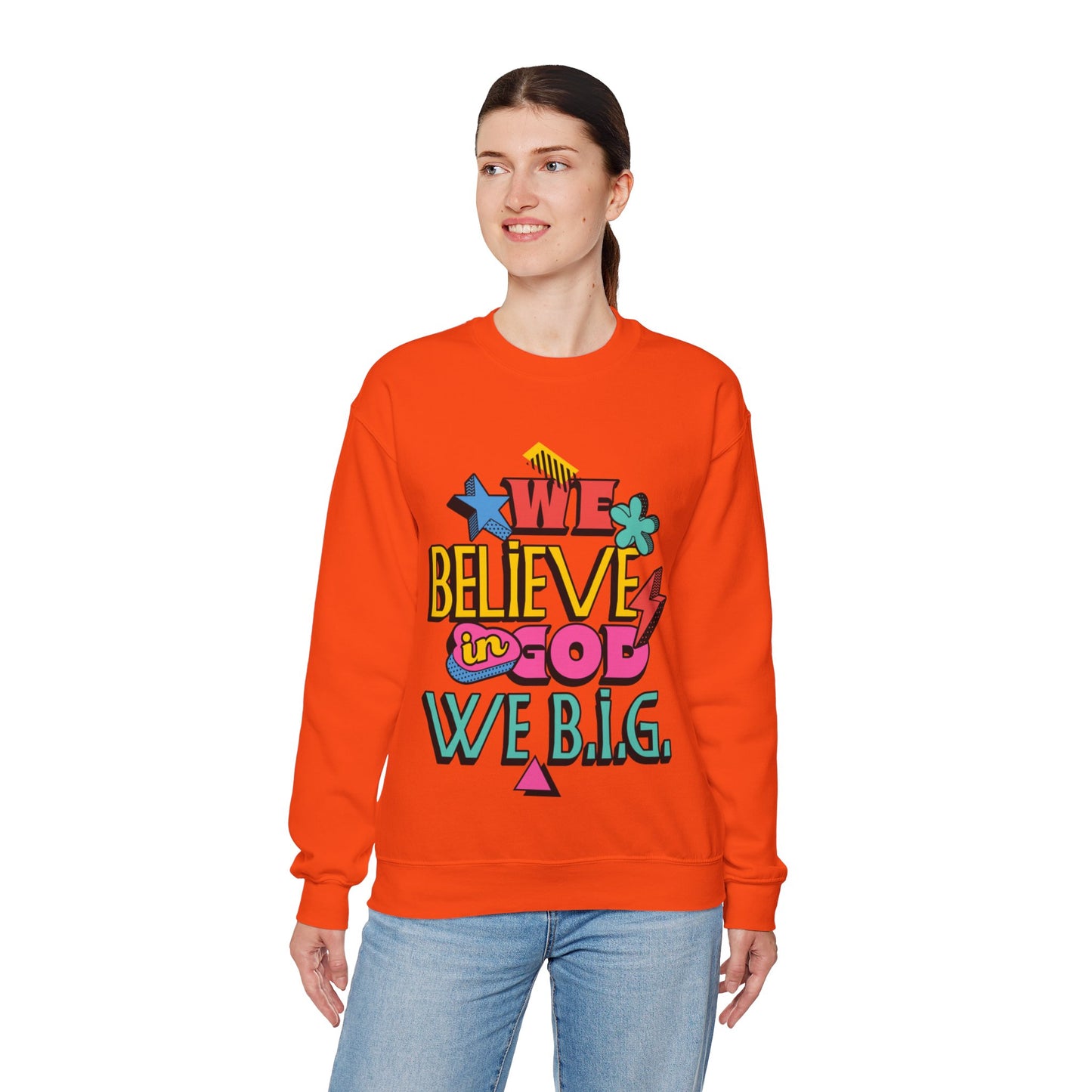 We Believe in GOD (We B.i.G.) Sweater— 90's Pop Art