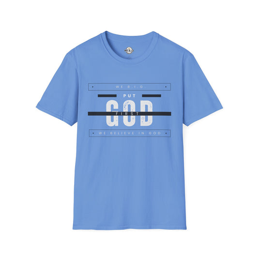 Put God First—Unisex Softstyle T-Shirt, Christian Tee, Faith-Based Apparel, Inspirational Gift, Spiritual Wear, Casual Faith Top