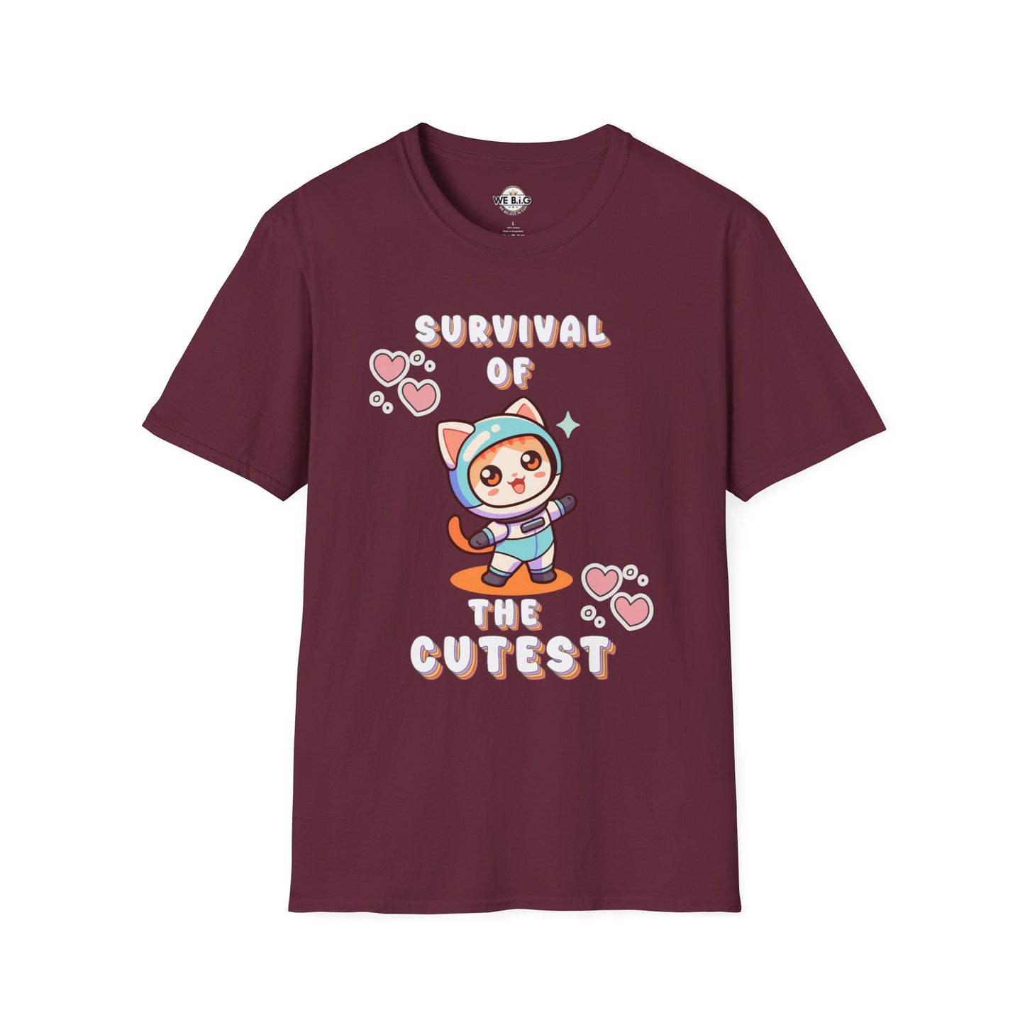 Survival of the Cutest Tee—Cute Cat Character Unisex T-Shirt, Gift for Cat Lovers, Fun Casual Wear, Kawaii Style Apparel