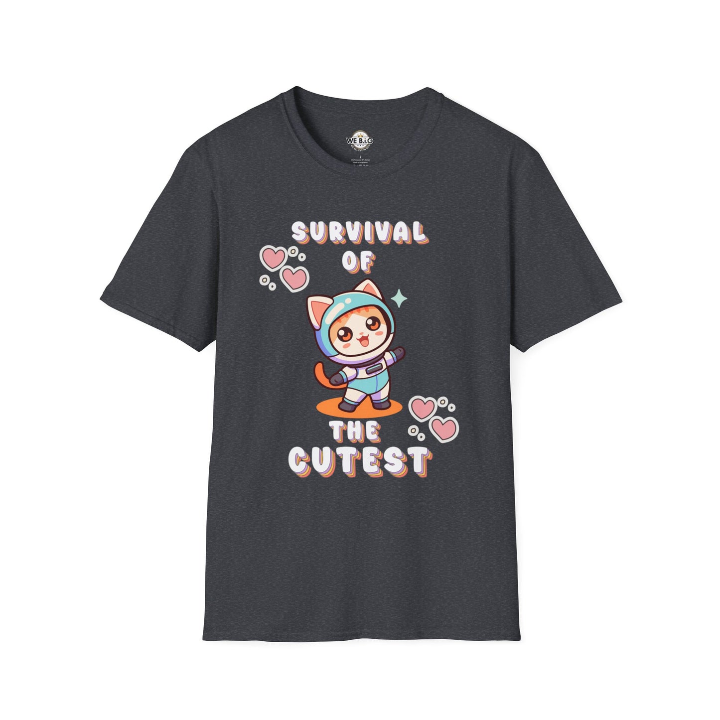 Survival of the Cutest Tee—Cute Cat Character Unisex T-Shirt, Gift for Cat Lovers, Fun Casual Wear, Kawaii Style Apparel